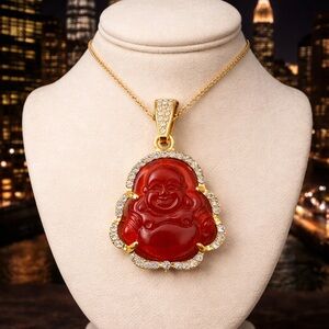 Gold and Red Buddha Pendant Necklace